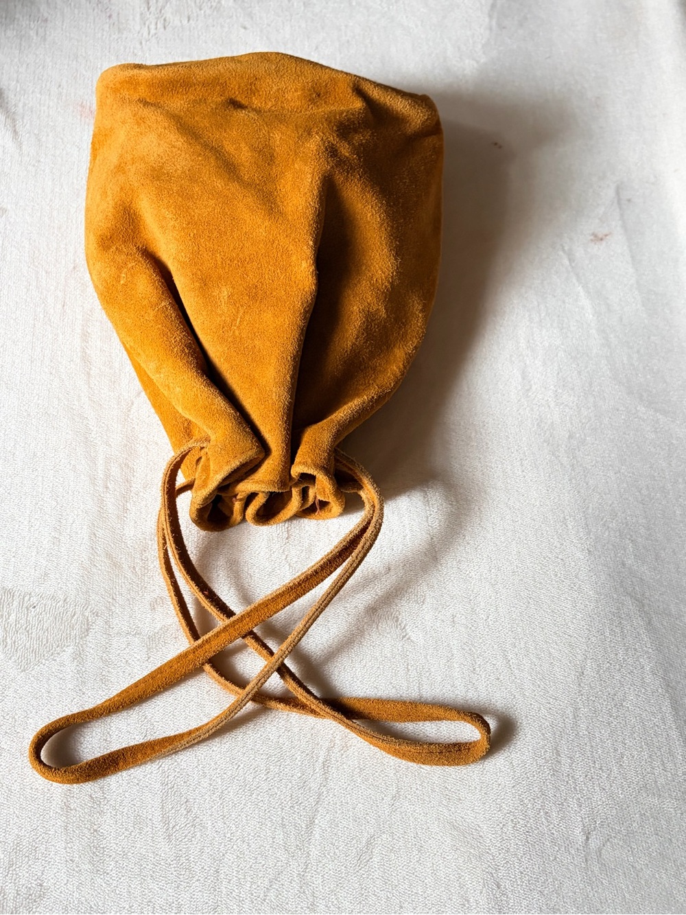 Suede Drawstring Shoulder Bag in Mustard - Picture 4 of 7